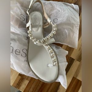 White wedding flat sandals
